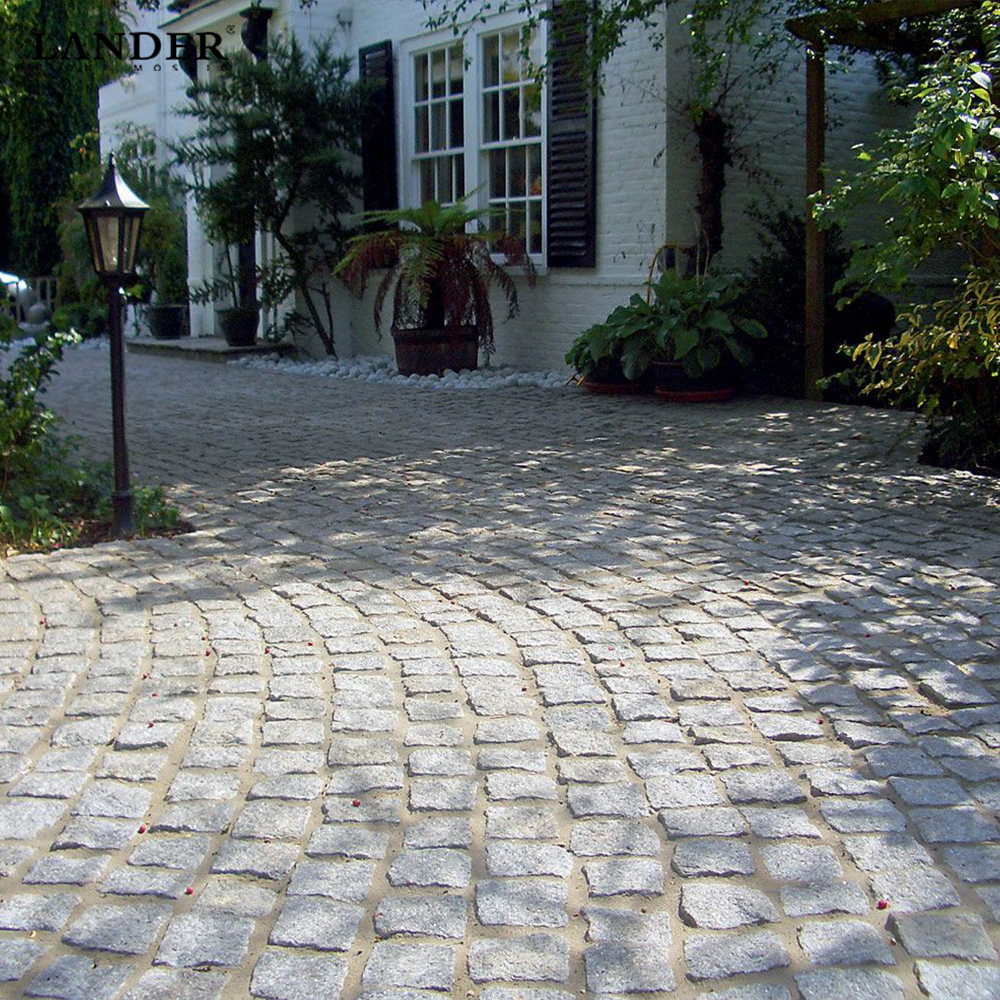 LANDER Pavers Outdoor Fan Shape Cobble Stone Meshed Pavement Mats Granite Patio Driveway Paving Stone