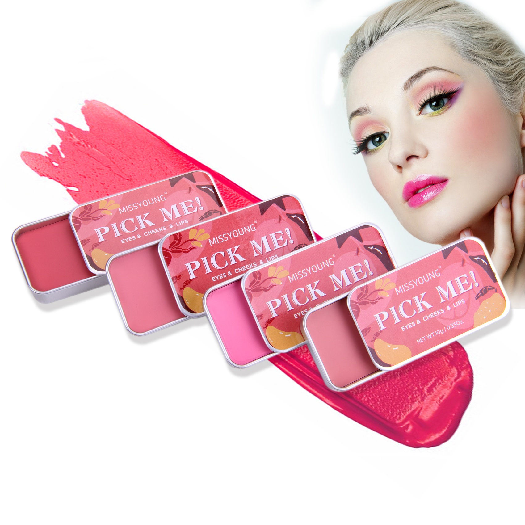 Custom Portable Cheek Cream Blush Palette Makeup Eyes Cheeks Lips Blusher Face Beauty