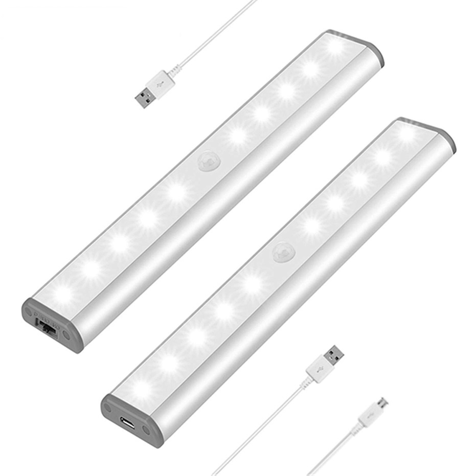 PIR под Cabinet Light USB Перезаряжаемый датчик движения шкаф-купе освещение Беспроводной магнитный беспроводной инфракрасный датчик, который крепится в беспроводные 10 светодиодный Ночной свет бар