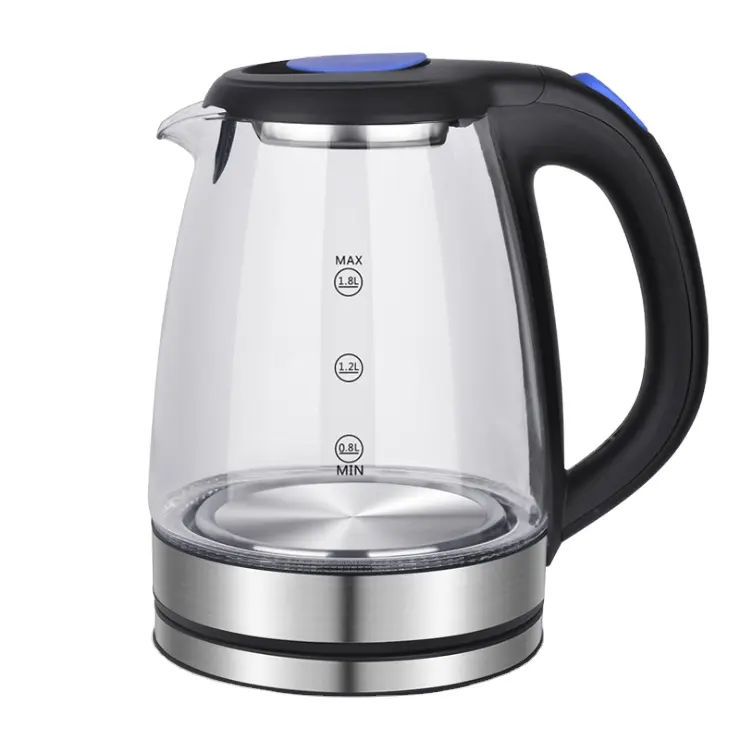 Автоматический плотный чайник, черный электрический чайник со светодиодным индикатором, стеклянный беспроводной чайник, чайник для воды 1,8 л (62 унции), чайник для чая
