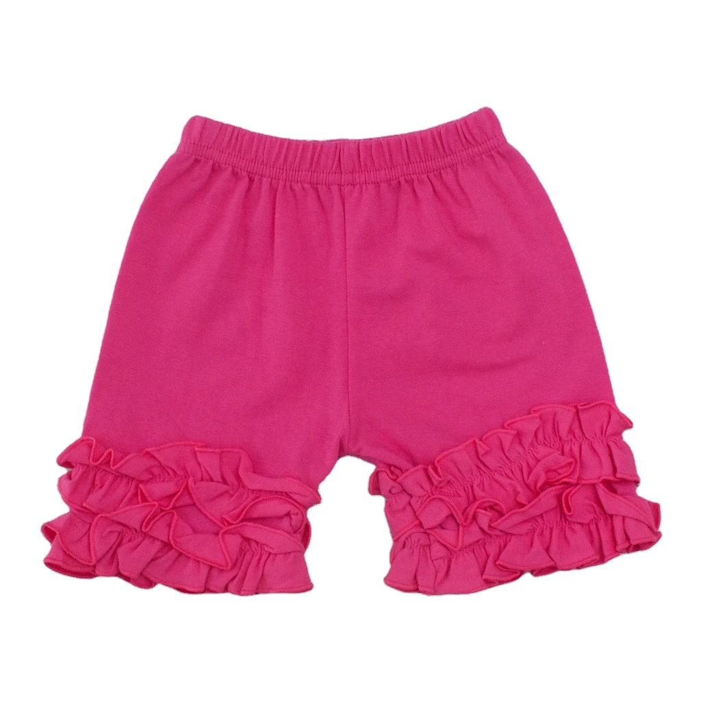 Pantalones de verano para ninos оптовая продажа трикотаж джерси хлопок От 0 до 16 лет для маленьких девочек s изысканные летние комплекты одежды с рюшами шорты Обледенение