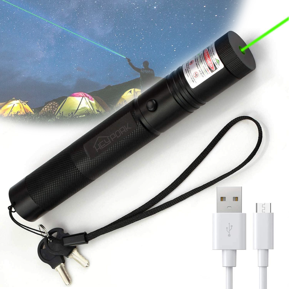 Тактическая Мощная зеленая лазерная указка, фонарик с лучом, портативный USB с водонепроницаемой функцией, для охоты, путешествий