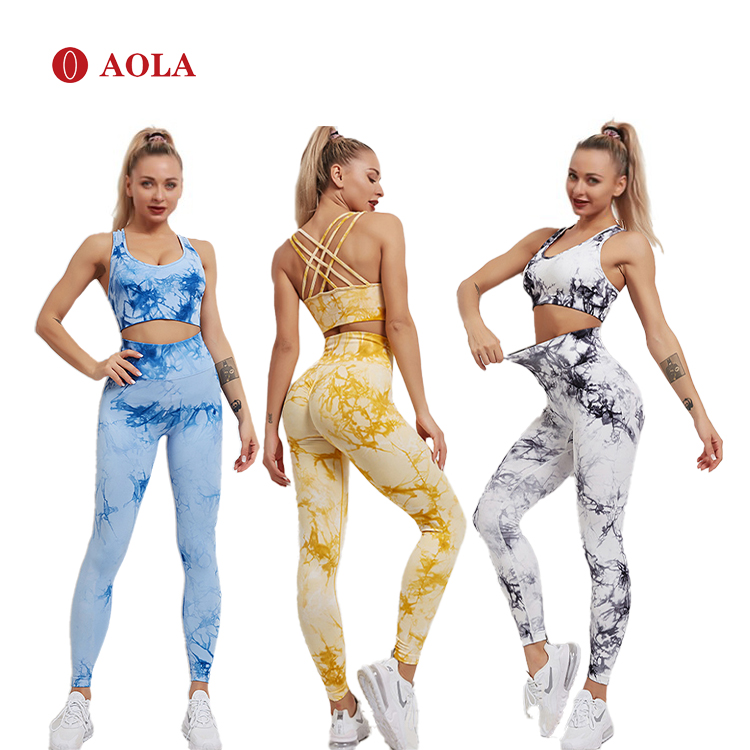 Женская спортивная одежда AOLA Tie dye, тренировочный костюм для йоги, спортивный бюстгальтер и леггинсы, новинка 2021, комплект для йоги, фитнес