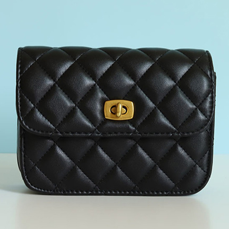 Black Leather Fashion Special Rhombic Women Evening Messenger Lock Clutch Elegance Steel Chain Crossbody Shoulder Bag for Ladies