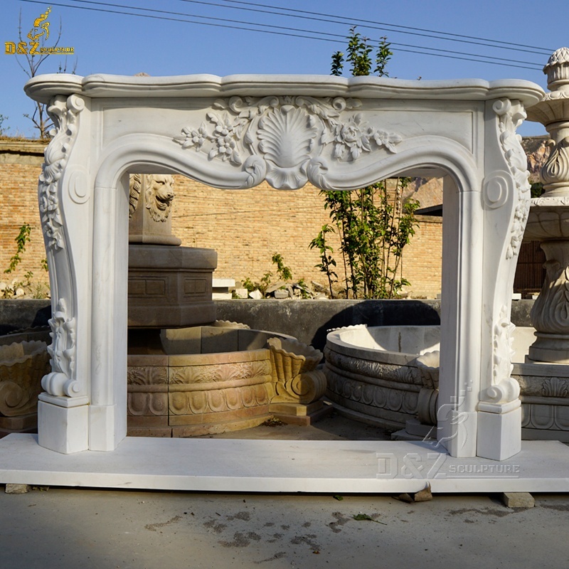 Chinese Italian Customized Classic Black White Carved Stone Marble Fireplace Surround Mantel Frame
