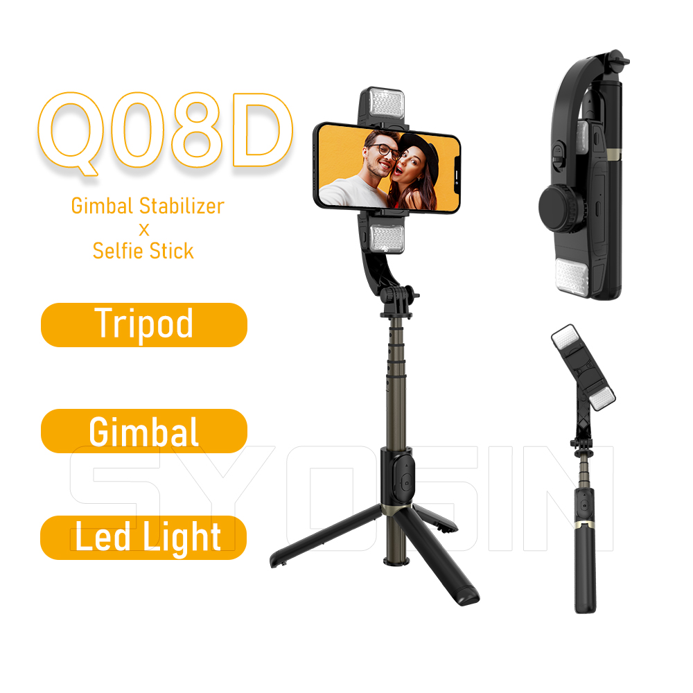 SYOSIN Brand New Q08d Selfie Mobile Phone Gimbal Stabilizer Wireless Anti Shake With Dual LED Light For Vlog Selfie Stick
