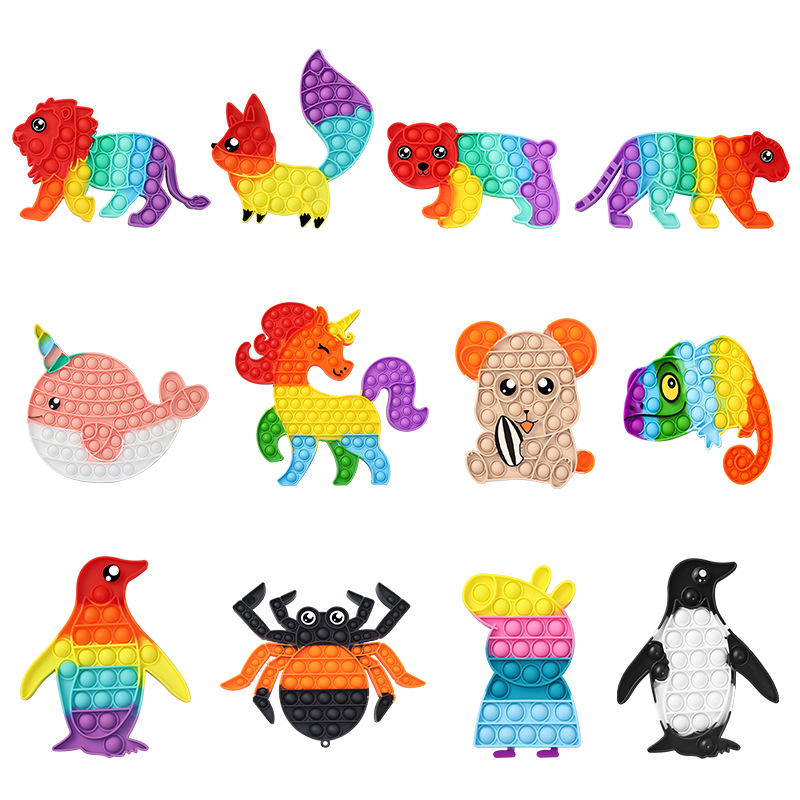 Hot Sale Game Board Rainbow Animal Pop Fidget Toy Anti Stress Sensory Push Bubble Poppers for Kids Baby