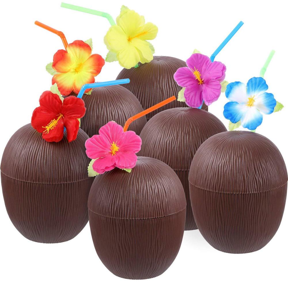 Кокосовые чашки для гавайской Luau, детская вечеринка, тики и пляжная вечеринка, веселые чашки для напитков или украшения