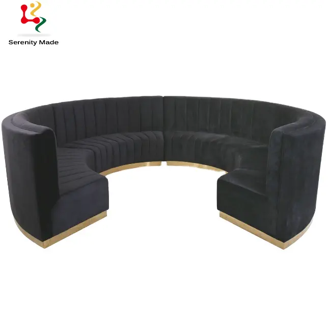 Commercial Grade Customized Round Shape Booth Seating For Restaurant Night Club Luxury Brass Velvet Banquette Seating
