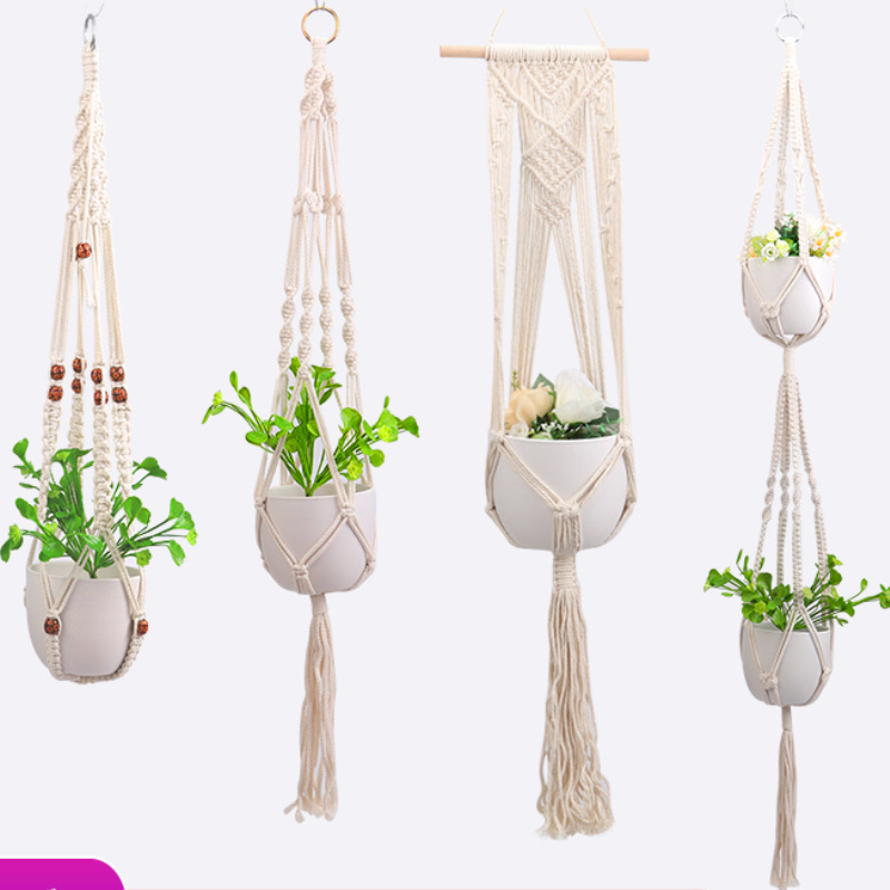 Gardening flowerpot net bag handmade diy woven cotton flowerpot hanging rope indoor outdoor flowerpot hanging basket