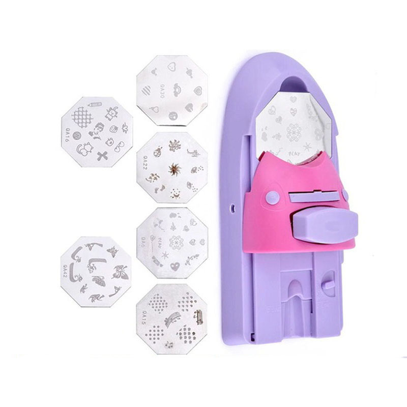 1 шт. Розовый Nail Art DIY шаблон печати, маникюр, машинка для маникюра с 6 шт. металлический штамп инструменты для ногтей рисунок лак для ногтей инструмент