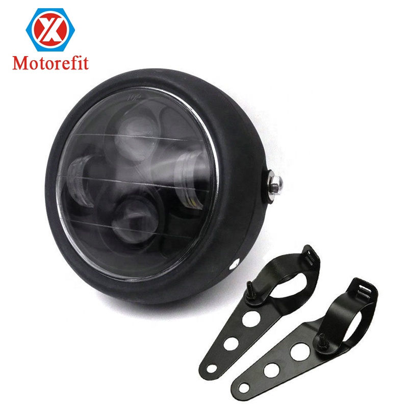 Мотоциклетная светодиодная фара Motorefit, 6,5 дюйма, матовый черный свет, дальний/ближний свет, с кронштейном, Cafe Racer