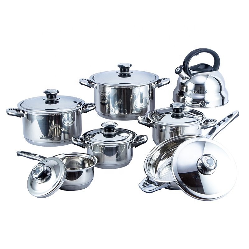 Heavy 7 steps wide edge cookware set 14pcs wide edge cookware set with stainless steel lid