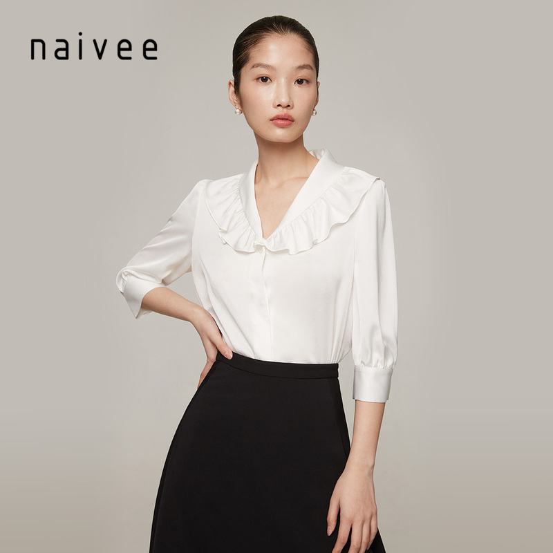 Naivee Весенняя серия, качественная блузка из полиэстера с круглым вырезом, мягкие женские топы, свободные женские топы