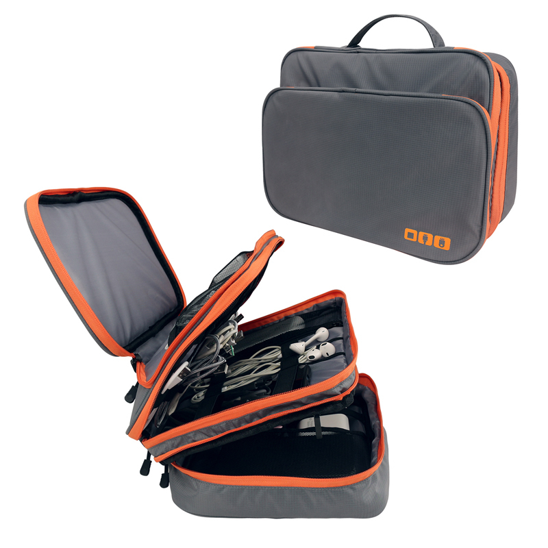 Three Layer Electronic Accessories Organizer, Storage Handbag with Front Pocket Travel Cable Organizer Large Capacity for iPad