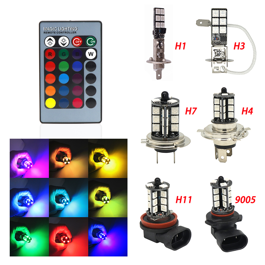 H1 H3 H4 9005 9006 H11 H7 RGB светодиодная Автомобильная фара 5050 LED 27SMD стробоскоп светодиодная противотуманная фара лампа с дистанционным управлением