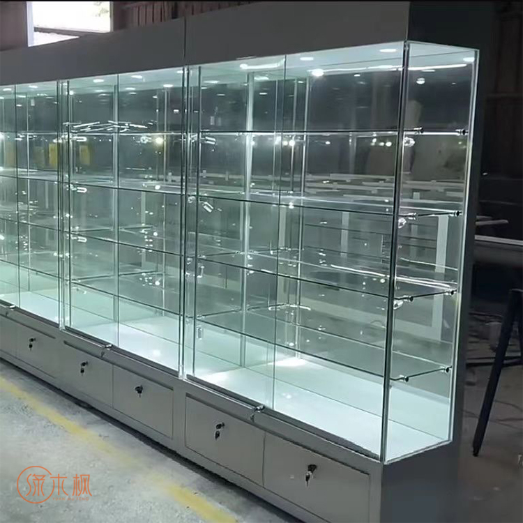 Customized Aluminum Frame Jewelry Showcases Glass Display Cases With LED Light Shop Cabinet