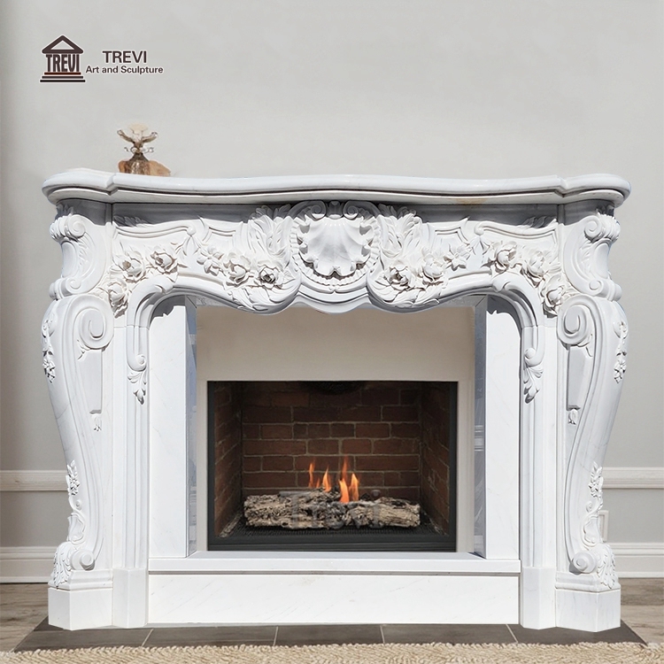 French Style Indoor Usage Decoration Customized White Surround Mantel Marble Fireplace