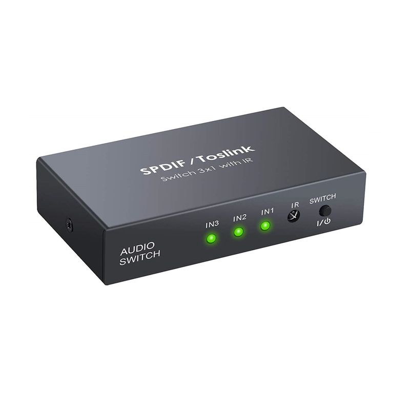 Spdif Toslink 3X1 Switch L/R Fiber Optical Converter Switch Audio 3 Port With Ir Remote Control Power Cable
