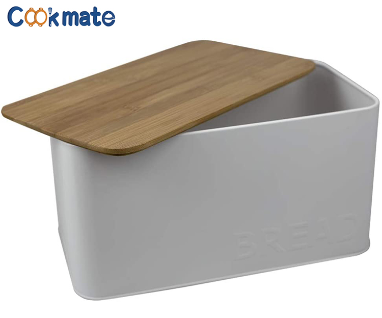 Винтажная средняя жестяная коробка для хлеба COOKMATE с бамбуковой поверхностью, кухонный органайзер для столешницы, белый, черный, красный, синий цвет