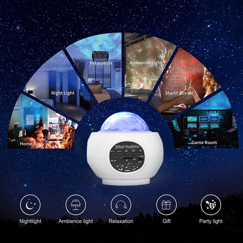 Звездный ночник, проектор со светодиодами, Океанский волнистый проектор, Bluetooth, музыкальный динамик для детской спальни, игровые комнаты, вечеринка, ночник