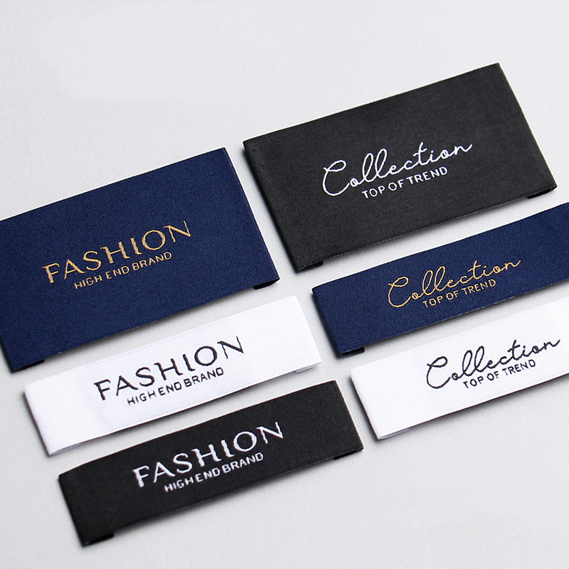 Wholesale Custom LOGO Embossed Woven Label for Garment Satin/Silk Tags Sew on Clothing Collar Folded Washing Label Textile