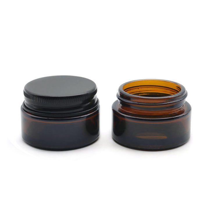Empty Amber Glass Cream Jar Bottle Cosmetic Cream Lotion Bottle Vials with Black Inner Lids Refillable Glass Jar Pot