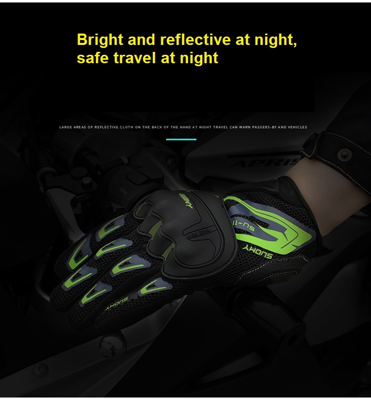 Summer night reflection motorcycle gloves thin mesh breathable cycling motorcycle rideing racing gloves