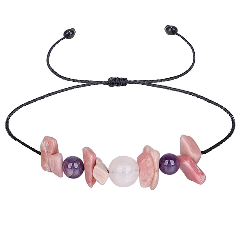Ins Minimalist Handmade Wax Rope Natural Rose Quartz Amethyst Beads Healing Crystals Stone Woven Adjustable Bracelet For Women
