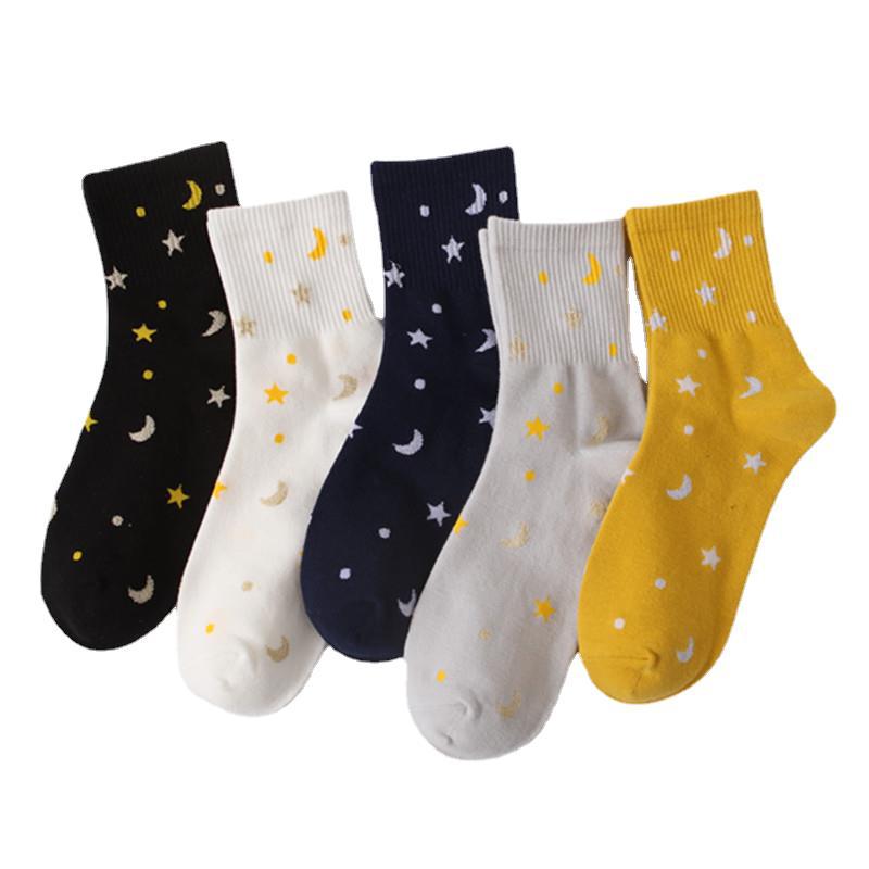 Корейская мода Moon Star Жаккардовые Женские носки дышащие хлопковые необычные женские носки
