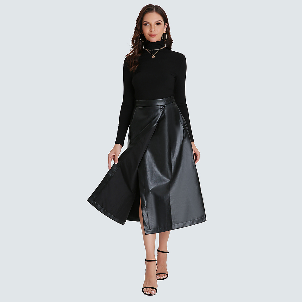 3608 Two Piece Set Jumper Cashmere Shirts Tops Leather Skirts Maxi Skirt Suit Match Set Woman