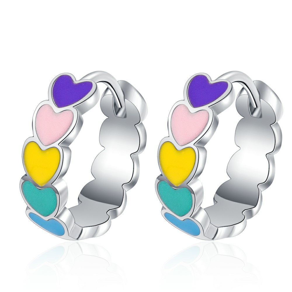 Fashion Custom Ladies Colorful Silver Heart Shaped Enamel Ring Love Heart Dripping Oil Female Rings