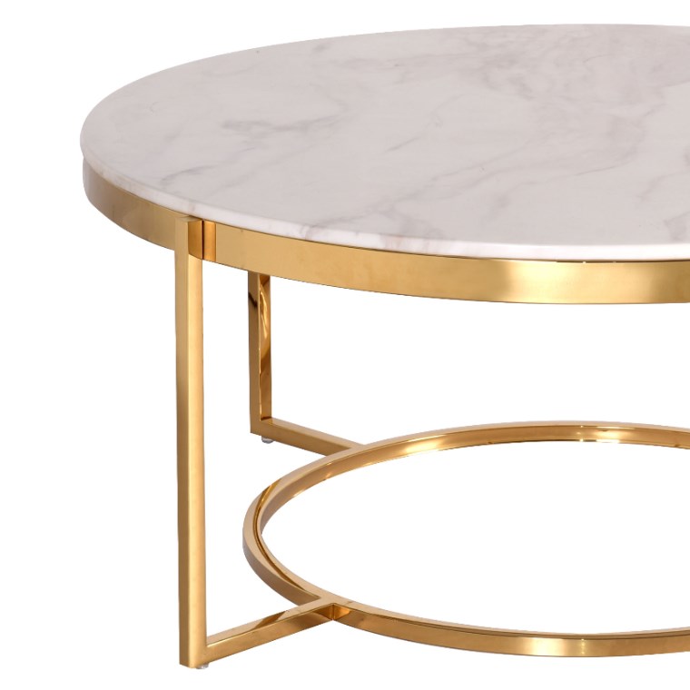 Modern Chic marble Round Coffee Table for Living Room Golden Brass side table
