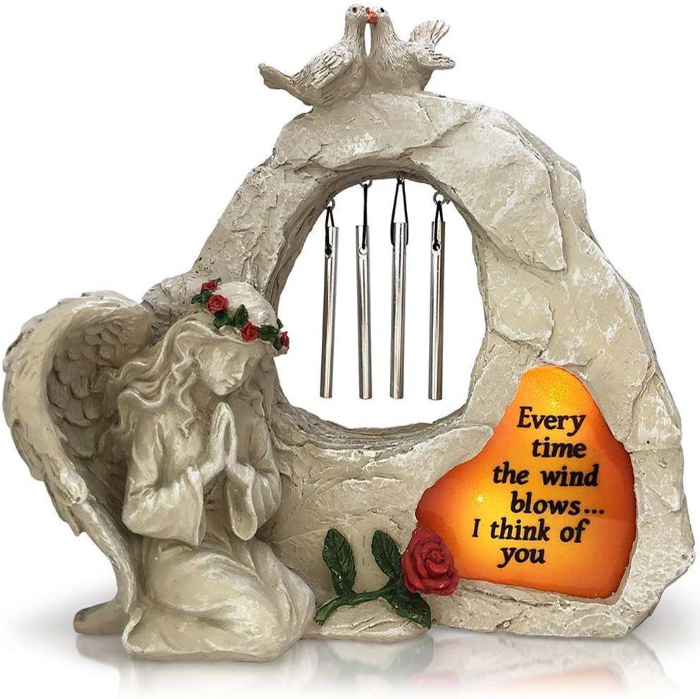 Customized Memorial Garden Pet Memorial Stone Sympathy Gift, with Wind Chimes & Solar Led Lights Quote, in Memory of Loved