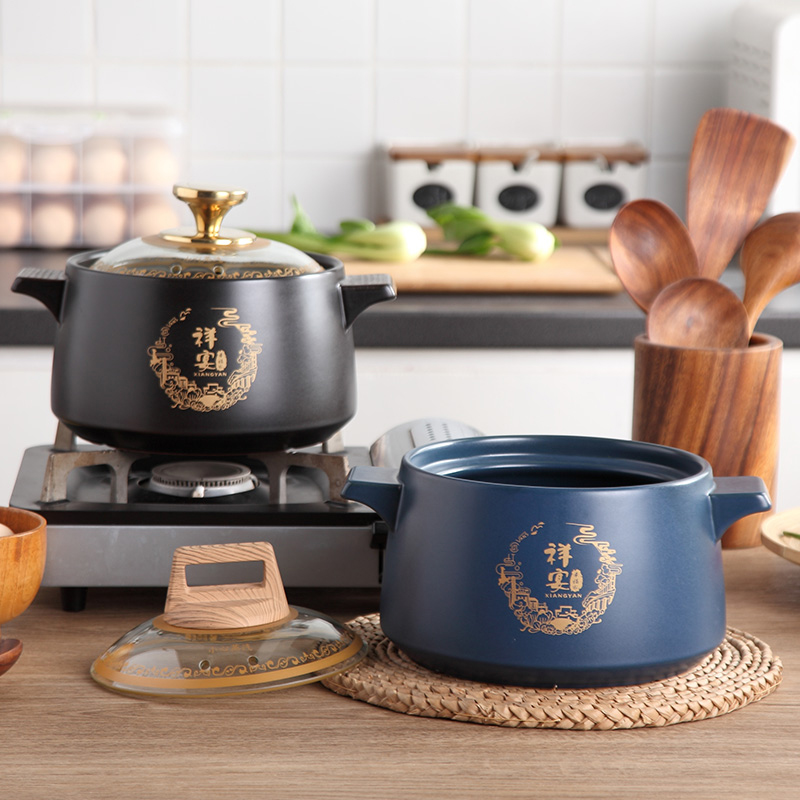 Bulk Sale Blue Ceramic Casserole With Lid 2L Cookware Set Soup Pot Porcelain Chinese Casserole Ceramic