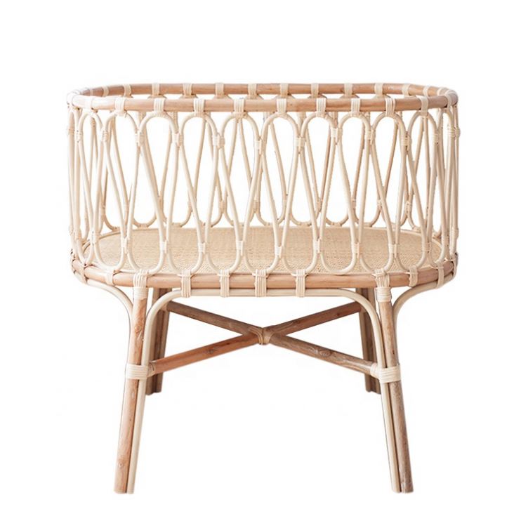 Latest Model Nature Rattan Style House Bedroom Furniture Set Round Wooden Crib Bed For New Born Baby