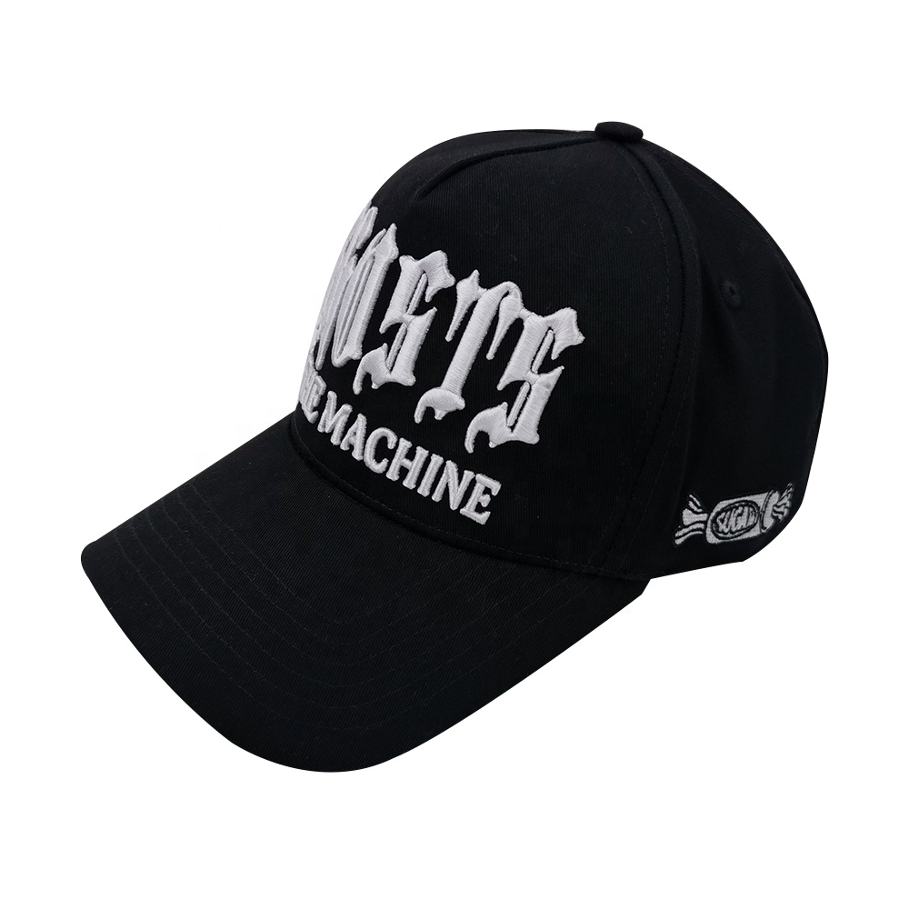 OEM Custom High Quality 5 Panel 3d Puff Embroidery Patch Logo Snap Back Cotton Trucker Baseball Cap Hats