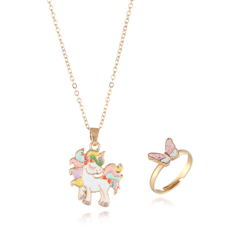 Fashion zinc alloy enameled cute unicorn cartoon kids costume jewelry set