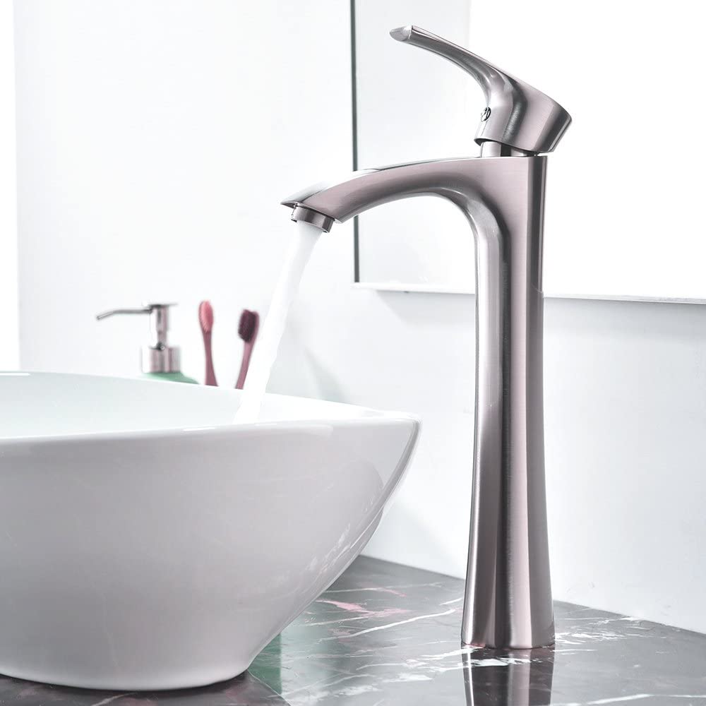 Contemporary Single Handle Tall Vessel Sink Brushed Nickel Vanity Basin Mixer tap Bathroom hand wash basin Faucet