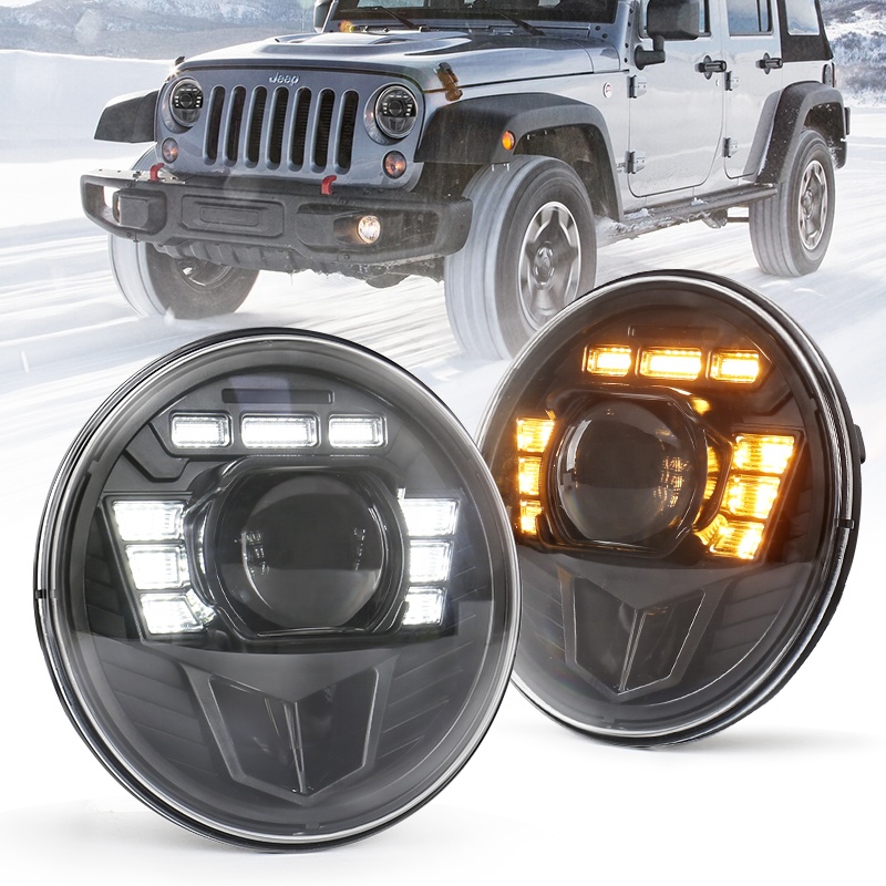 OVOVS Auto lighting syatem 60w with H/L beam Amber turn signal White DRL 7'' LED Headlights for Jeep lefthand drive