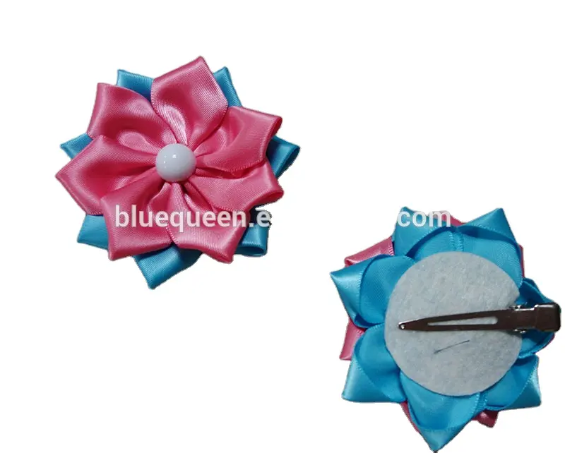 summer satin ribbon flower hair clips with half pearl