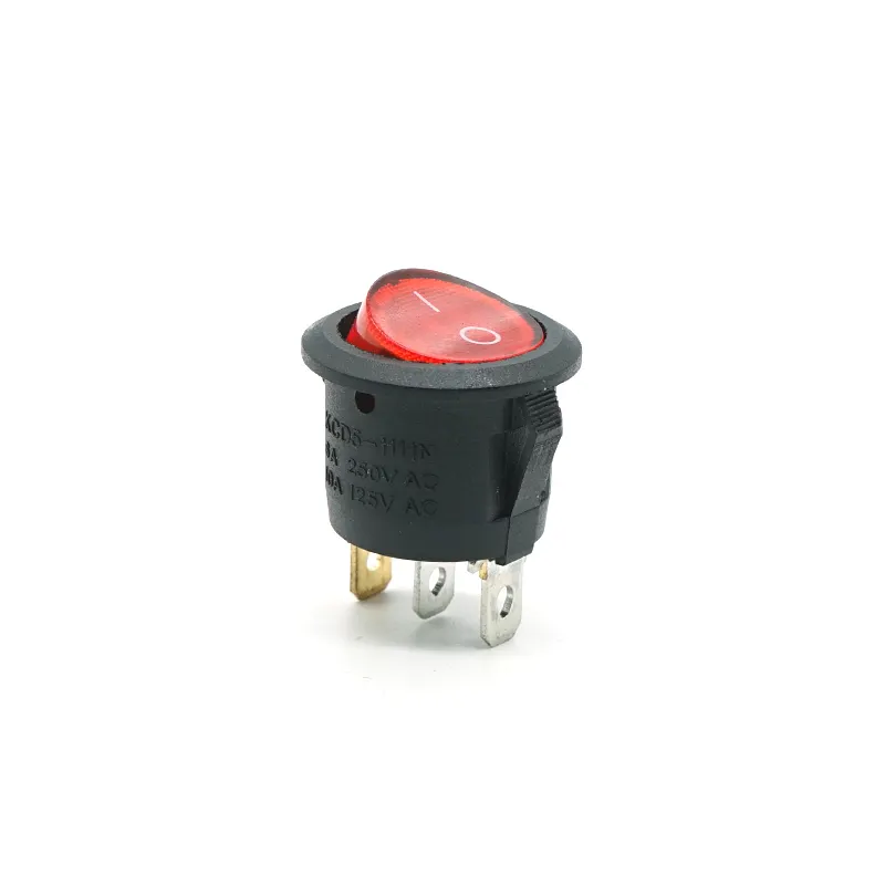 Multi-effect Round Spst 3 Pin On-off Red Led Lamp Rocker Switch t120/55 6A 10A 16A t105 2way 2position 12v 250vac