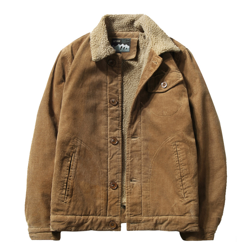 Short padded jacket with velvet tooling casual corduroy jacket for men