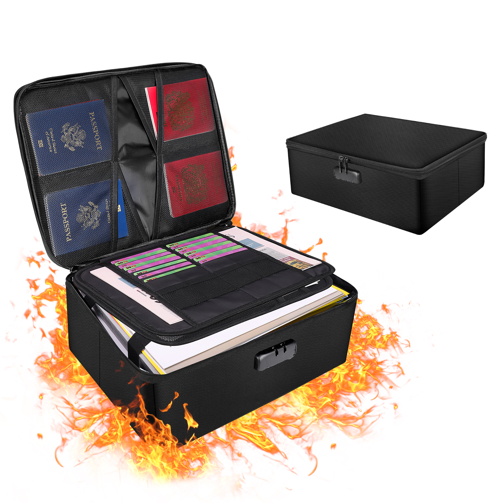 2022 Hard Type Fire proof 3-Layer File Storage Case Fireproof Document Bag Organizer Box