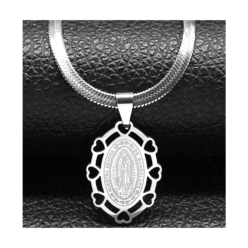 Christian Virgin Mary Guadalupe Heart Fine Fashion Jewelry Necklace for Men Women Stainless Steel Spanish Our Lady Chain Jewelry