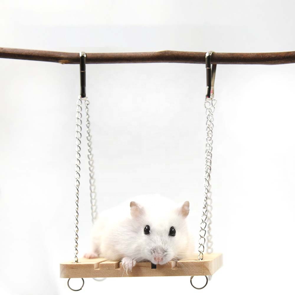 Hamster Swing Toy Wooden Swing with Adjustable Hanging Chain for Mouse Chinchilla Rat Gerbil and Dwarf Hamster