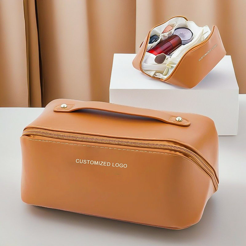 New Custom PU Leather Makeup Bag Pouch Skincare Cosmetic Travel Toiletry Bag Waterproof Make Up Bag With Compartments