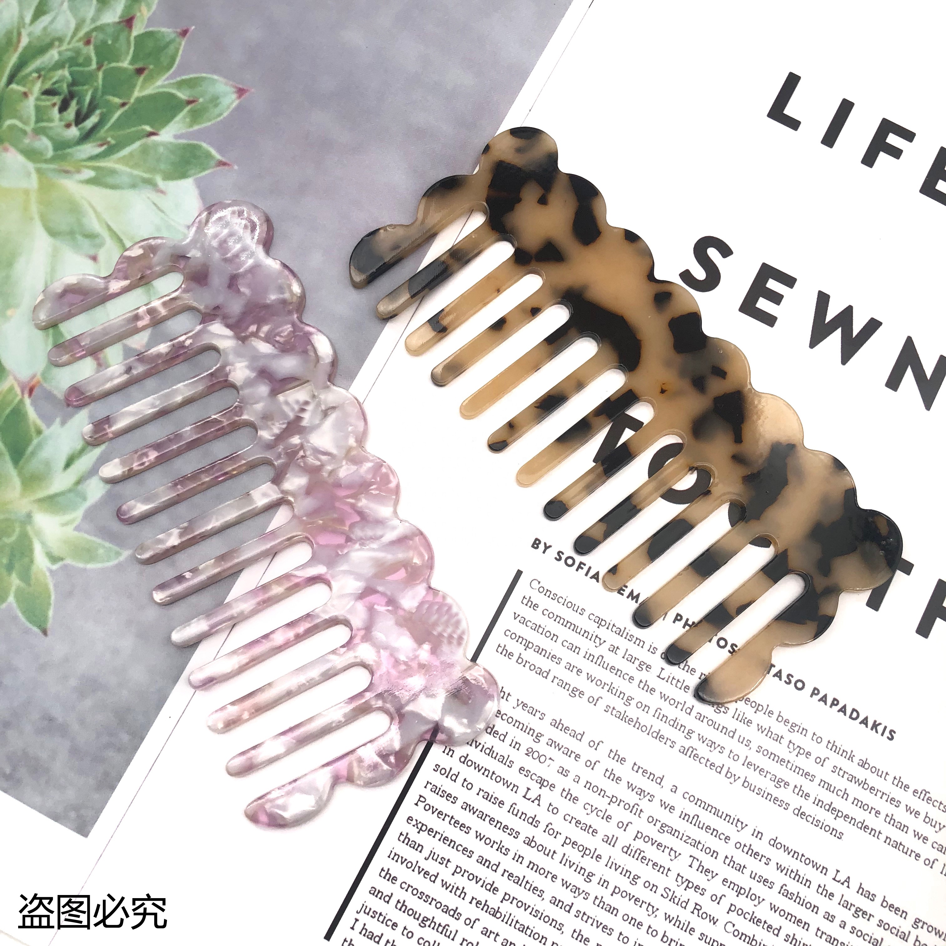 Cheapest leopard printing engraved custom shape LOGO acetate hair combs