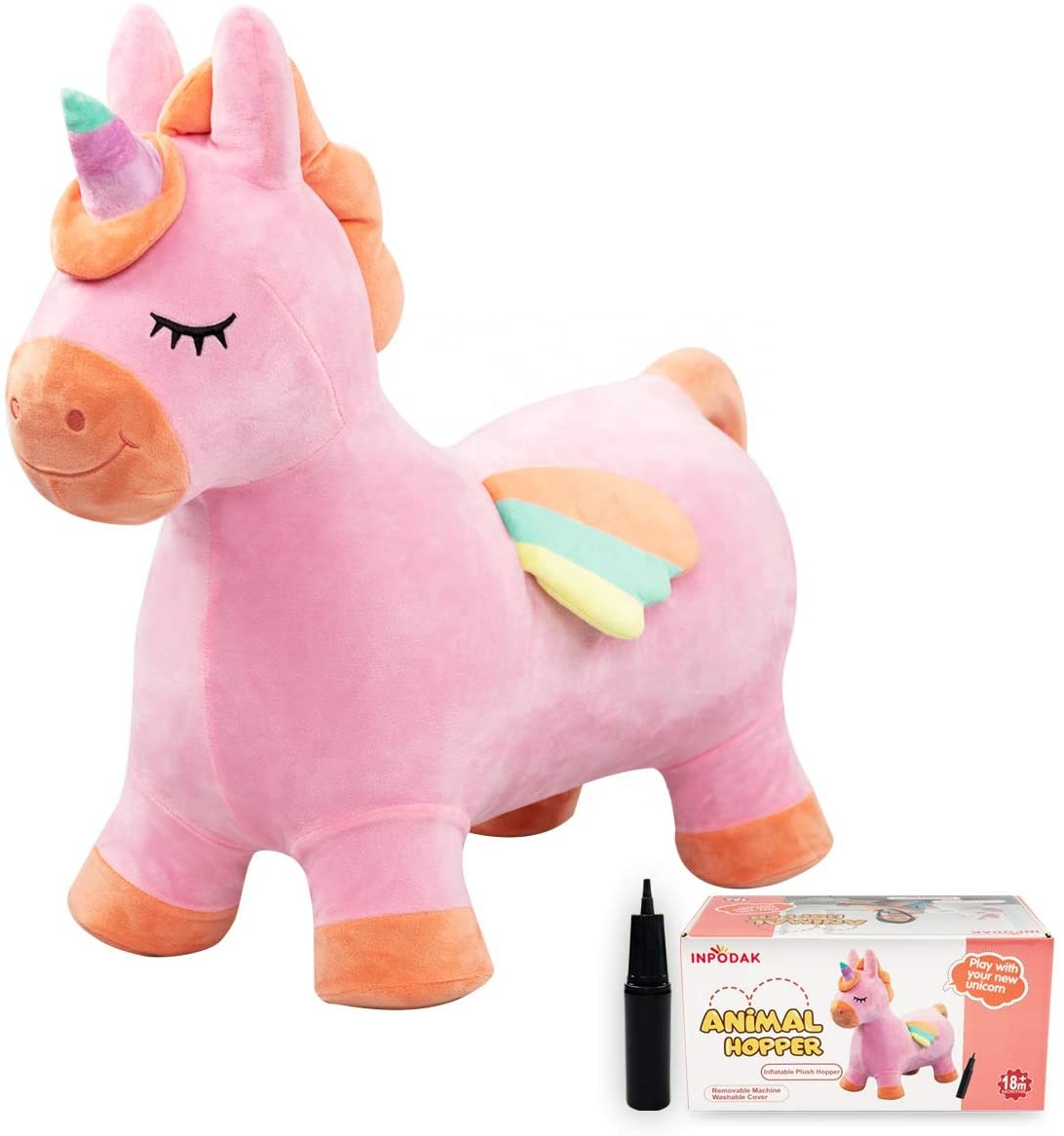 Bouncing Horse Vaulting Horse Riding Animal Toy Suitable for Boys and Girls Plush Cover Inflatable Unicorn Hopper for Toddlers