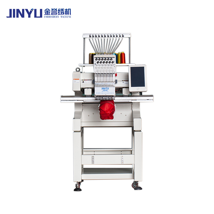 JINYU 1201C компьютеризированная вышивальная машина с одной головкой для вышивки кепок и футболок